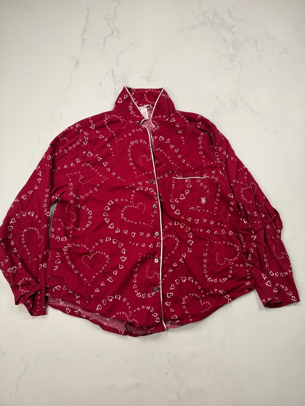 Victoria's Secret Button-Up Shirt Burgundy 90s VTG Printed - Womens L/G